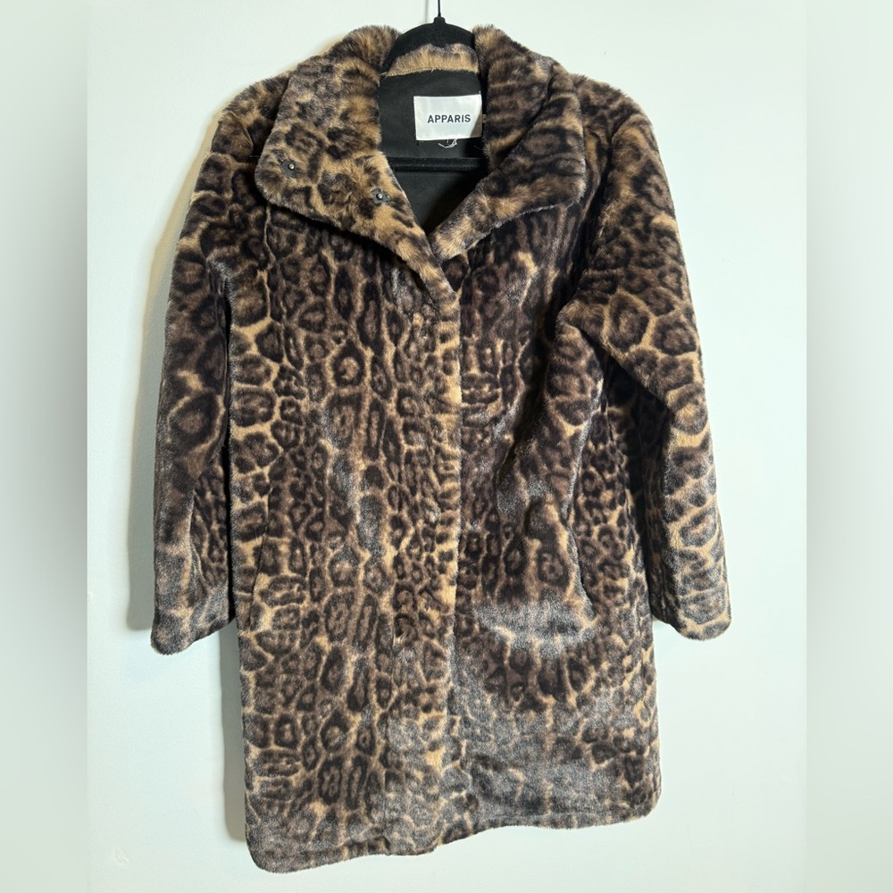 Apparis Leopard Faux‎ Fur Coat XXS Vegan Fur Brown Black $395 NWOT